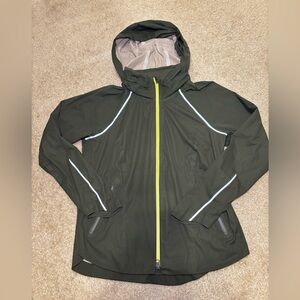 Athleta Olive Jacket with Neon Accents & Fully Retractable Hood Size XL